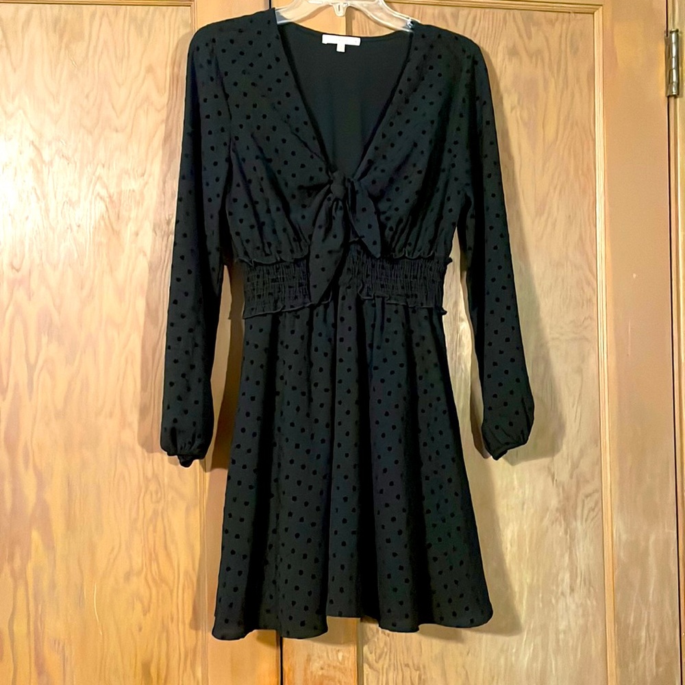 Brand New. Black Dress in black on black polka dot.  Medium. Bundle and save!